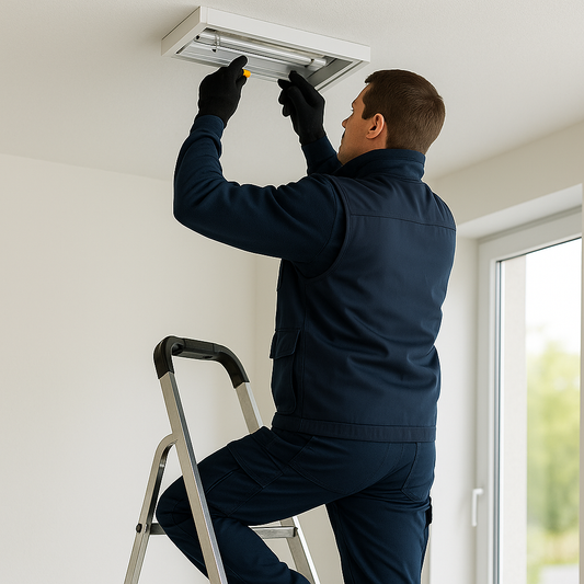 Tecnico elettricista che ripara impianto luci a Roma